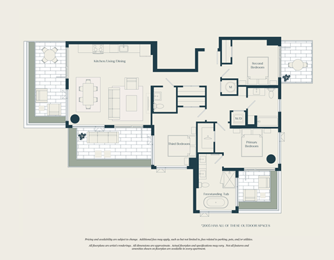 Floor plan for 3 beds, 2.5 baths, 1379 sqft